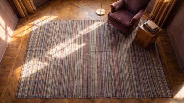 Antique american rag hallway runner cotton multicolor rug 2 Antique american rag hallway runner cotton multicolor rug (sku 25544) - styled overhead view
