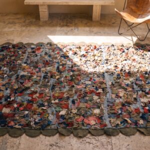 Antique American Rag Rug American Multicolor 1875 (SKU 21496) - styled overhead view