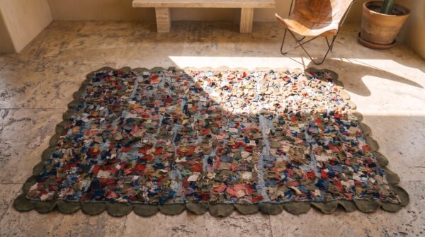 Antique american rag rug american multicolor 1875 2 Antique american rag rug american multicolor 1875 (sku 21496) - styled overhead view