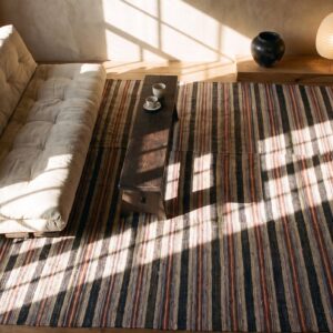 Antique American Rag Rug American Multicolor 1900s (SKU 21679) - styled overhead view