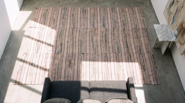 Antique american rag rug room size cotton multicolor 2 Antique american rag rug room size cotton multicolor (sku 20591) - styled overhead view