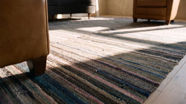 Antique american rag room size cotton multicolor rug 11 Antique american rag room size cotton multicolor rug (sku 25559) - in-room detail