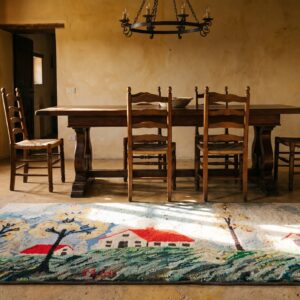 Antique American Scenic Folk Art Farm Cabin Design Hooked Rug (SKU 20557) - room view