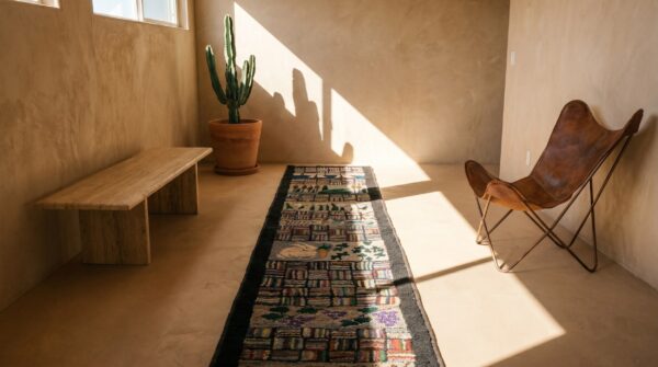 Antique american scenic pictorial folk art hallway runner rug 7 Antique american scenic pictorial folk art hallway runner rug (sku 18882) - room view