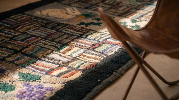 Antique american scenic pictorial folk art hallway runner rug 8 Antique american scenic pictorial folk art hallway runner rug (sku 18882) - in-room detail