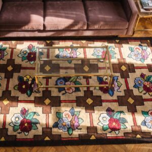 American Wool Small Scatter Size Antique 1930s Multicolor Hooked Rug (SKU 20504) - styled overhead view