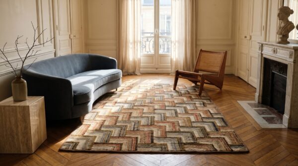 American small scatter size hooked wool 1890s antique rug 7 American small scatter size hooked wool 1890s antique rug (sku 20469) - room view