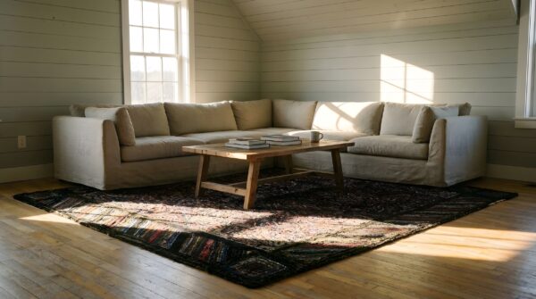 Antique american square hooked rug - allover knotted design 8 Antique american square hooked rug - allover knotted design (sku 22921) - room view