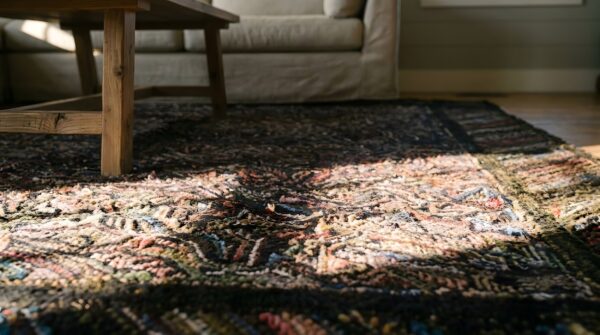 Antique american square hooked rug - allover knotted design 9 Antique american square hooked rug - allover knotted design (sku 22921) - in-room detail