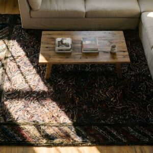 Antique American Square Hooked Rug - Allover Knotted Design (SKU 22921) - styled overhead view