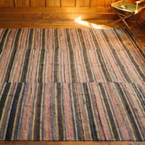 Antique American Square Rag Rug America Knotted (SKU 20583) - styled overhead view