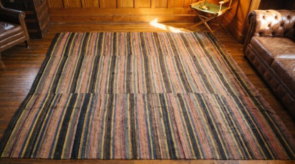 Antique american square rag rug america knotted 2 Antique american square rag rug america knotted (sku 20583) - styled overhead view