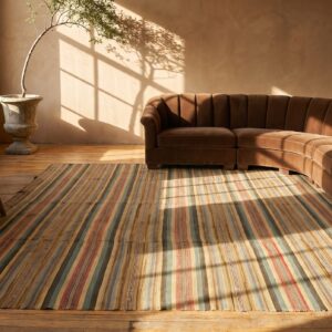 Antique American Square Rag Rug Room Size Wool (SKU 20585) - room view