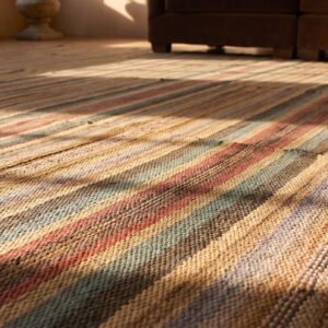 Antique American Square Rag Rug Room Size Wool (SKU 20585) - in-room detail