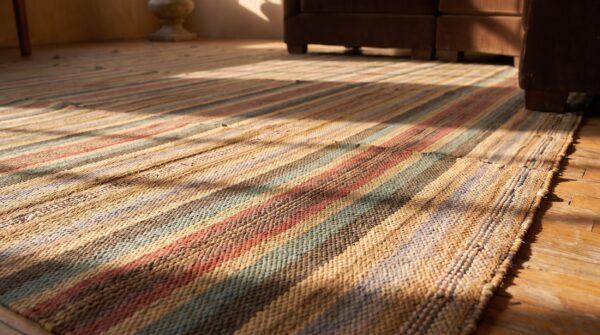Antique american square rag rug room size wool 9 Antique american square rag rug room size wool (sku 20585) - in-room detail