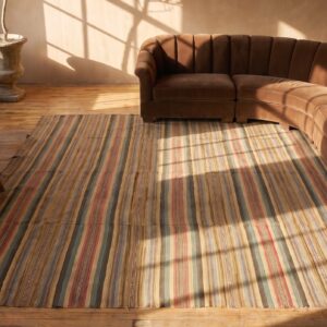 Antique American Square Rag Rug Room Size Wool (SKU 20585) - styled overhead view