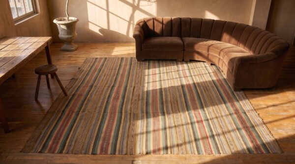 Antique american square rag rug room size wool 2 Antique american square rag rug room size wool (sku 20585) - styled overhead view