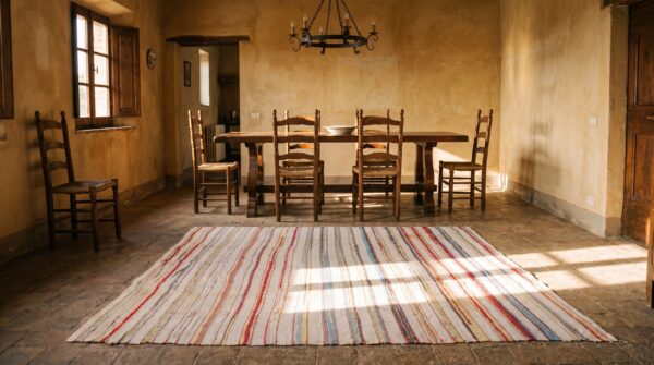 Antique american square rag rug small scatter size cotton ivory 10 Antique american square rag rug small scatter size cotton ivory (sku 20597) - room view