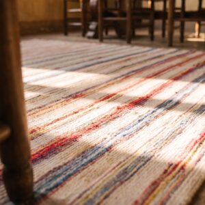 Antique American Square Rag Rug Small Scatter Size Cotton Ivory (SKU 20597) - in-room detail