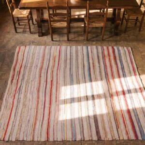 Antique American Square Rag Rug Small Scatter Size Cotton Ivory (SKU 20597) - styled overhead view