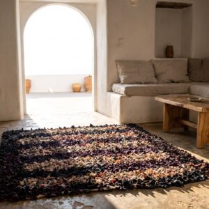 Antique American Square Rag Rug Small Scatter Size Wool Multicolor (SKU 20599) - room view
