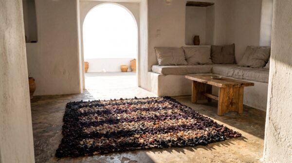 Antique american square rag rug small scatter size wool multicolor 6 Antique american square rag rug small scatter size wool multicolor (sku 20599) - room view