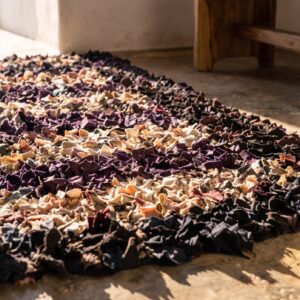 Antique American Square Rag Rug Small Scatter Size Wool Multicolor (SKU 20599) - in-room detail