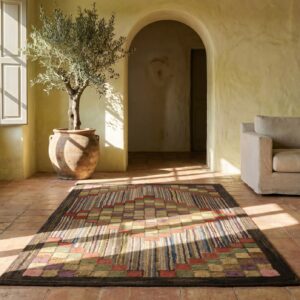 Antique American Sunshine and Shadow Pattern Folk Art Hooked Rug (SKU 18604) - room view
