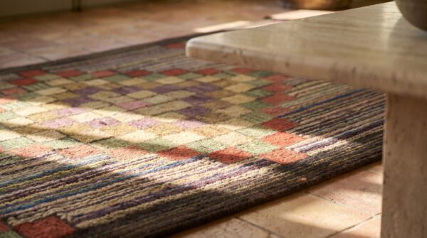 Antique american sunshine and shadow pattern folk art hooked rug 8 Antique american sunshine and shadow pattern folk art hooked rug (sku 18604) - in-room detail