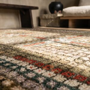 Antique American Tiled Squares Cross Pattern Hooked Rug (SKU 19695) - in-room detail
