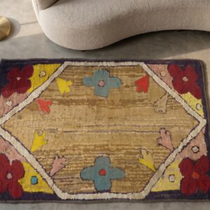 Antique American Usa Wool Hand Knotted Pile Rug (SKU 17470) - styled overhead view