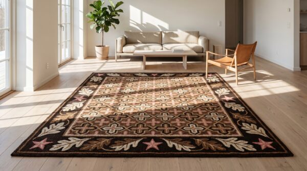 Antique american usa allover floral hand knotted pile rug 5 Antique american usa allover floral hand knotted pile rug (sku 18860) - room view