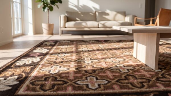 Antique american usa allover floral hand knotted pile rug 6 Antique american usa allover floral hand knotted pile rug (sku 18860) - in-room detail