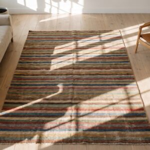Antique American Usa Allover Geometric Hand Knotted Pile Rug (SKU 18339) - styled overhead view