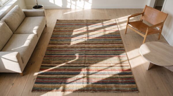 Antique american usa allover geometric hand knotted pile rug 2 Antique american usa allover geometric hand knotted pile rug (sku 18339) - styled overhead view