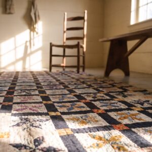 Antique American Usa Allover Geometric Wool Hand Knotted Pile Multicolor Jewel Tones 1930s Rug (SKU 25248) - in-room detail