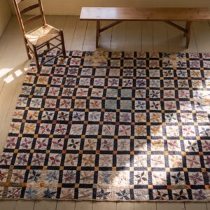Antique American Usa Allover Geometric Wool Hand Knotted Pile Multicolor Jewel Tones 1930s Rug (SKU 25248) - styled overhead view