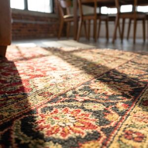 Antique American Usa Floral Medallion Wool Hand Knotted Pile 1880s Rug (SKU 18409) - in-room detail