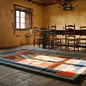 Antique American Usa Geometric Medallion Hand Knotted Pile Rug (SKU 17439) - room view
