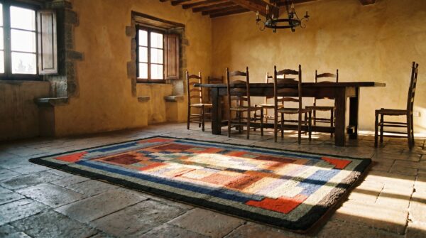 Antique american usa geometric medallion hand knotted pile rug 8 Antique american usa geometric medallion hand knotted pile rug (sku 17439) - room view