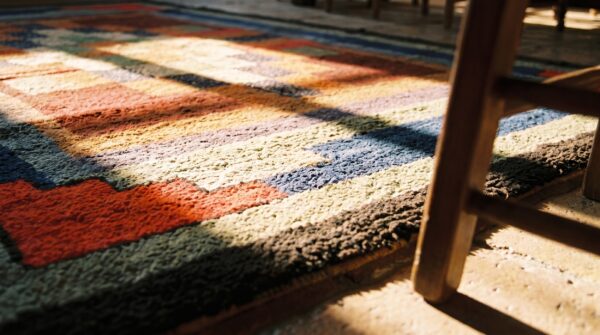 Antique american usa geometric medallion hand knotted pile rug 9 Antique american usa geometric medallion hand knotted pile rug (sku 17439) - in-room detail