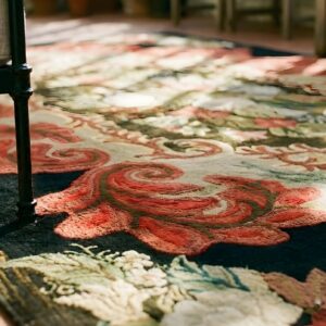 Antique American Usa Wool Ivory Beige Cream White Hand Knotted Pile Rug (SKU 25605) - in-room detail