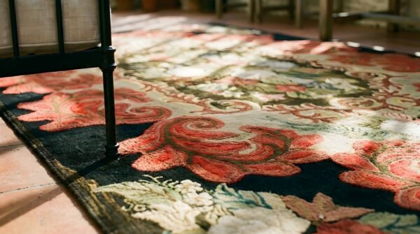 Antique american usa wool ivory beige cream white hand knotted pile rug 9 Antique american usa wool ivory beige cream white hand knotted pile rug (sku 25605) - in-room detail