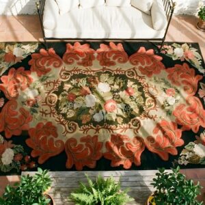 Antique American Usa Wool Ivory Beige Cream White Hand Knotted Pile Rug (SKU 25605) - styled overhead view