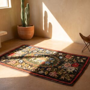 Antique Wool & Cotton Brown Earth Tone Hooked - Loop Pile Rug (SKU 20551) - room view