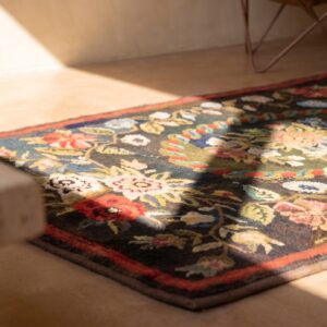 Antique Wool & Cotton Brown Earth Tone Hooked - Loop Pile Rug (SKU 20551) - in-room detail
