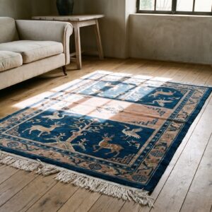 Antique Animal Motif Blue Chinese Saddle Horse Cover Rug (SKU 22043) - room view