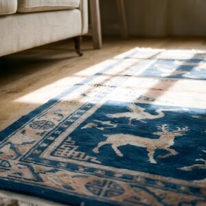 Antique Animal Motif Blue Chinese Saddle Horse Cover Rug (SKU 22043) - in-room detail