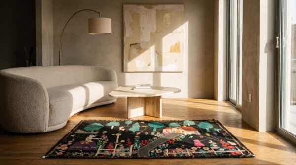 Antique applique america flat weave quilted rug 10 Antique applique america flat weave quilted rug (sku 20611) - room view