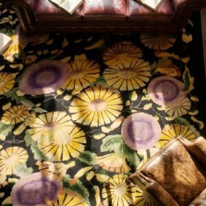 Antique Art Deco Chinese Allover Geometric Knotted Rug (SKU 24747) - styled overhead view